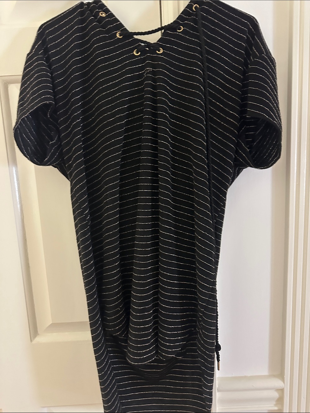 Time and Tru Black Striped Lace-Up Swim Coverup